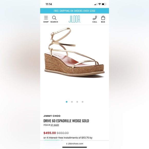 Jimmy Choo *NEVER WORN IN BOX* Drive Metallic Wedge Espadrille Sandals